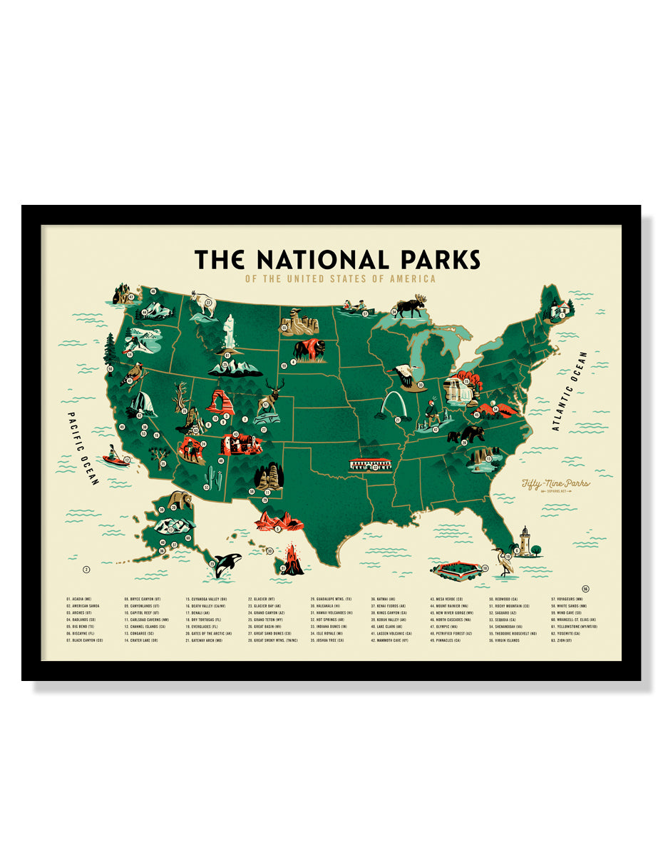 U.S. National Parks Map Poster (Large Timed Edition)