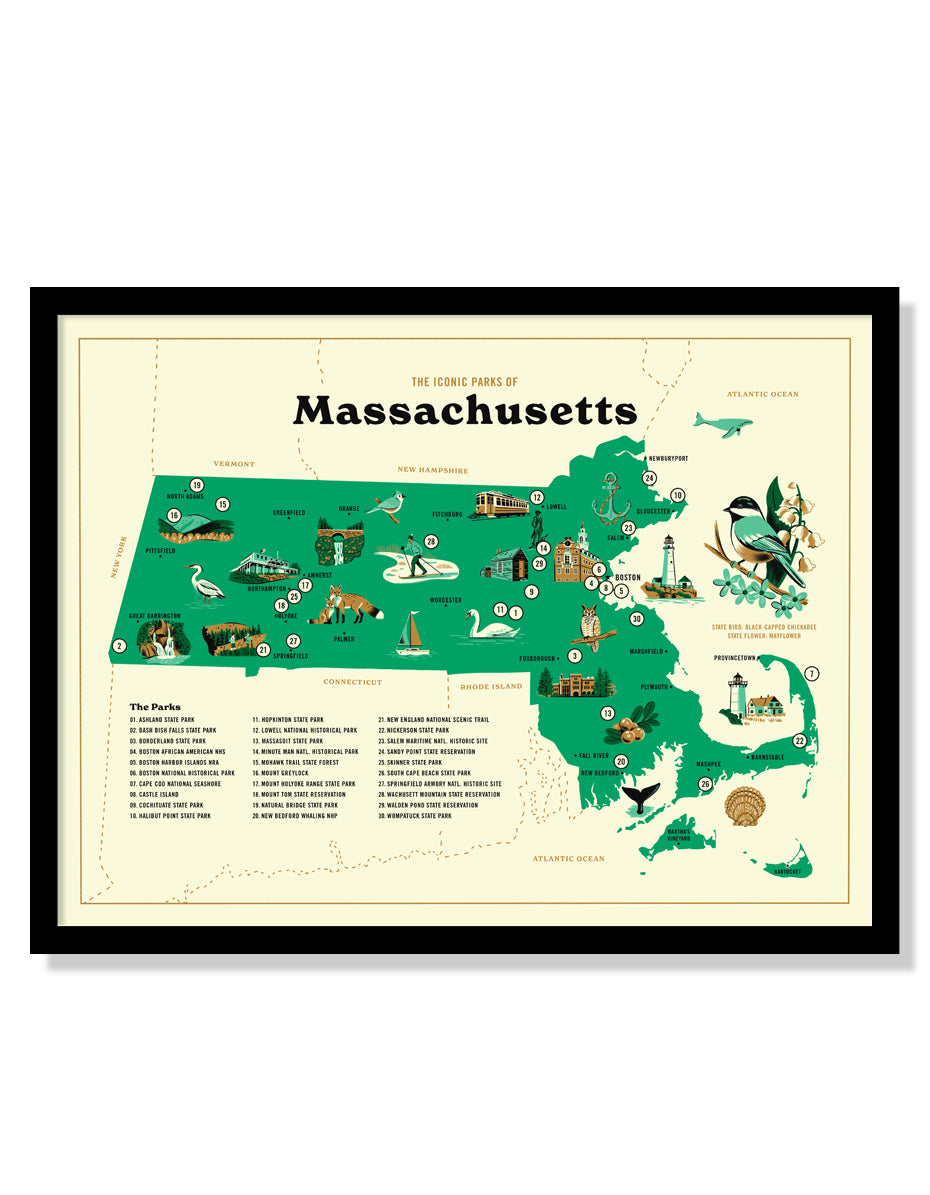 Iconic Parks of Massachusetts Map Poster