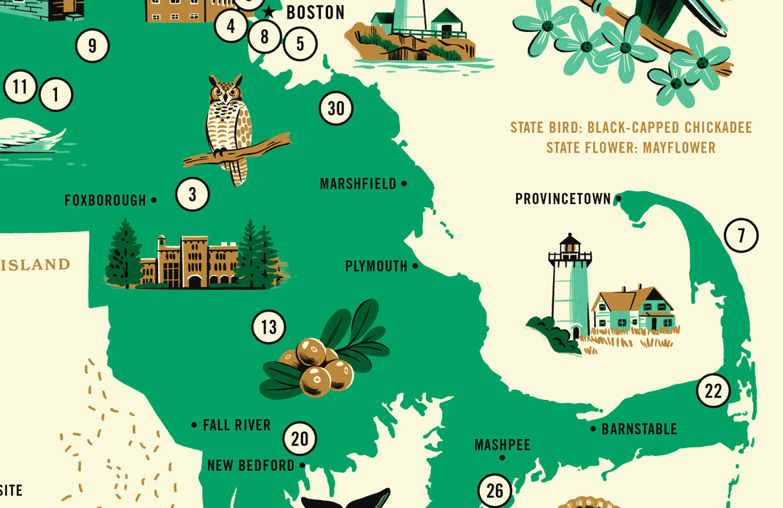 Iconic Parks of Massachusetts Map Poster